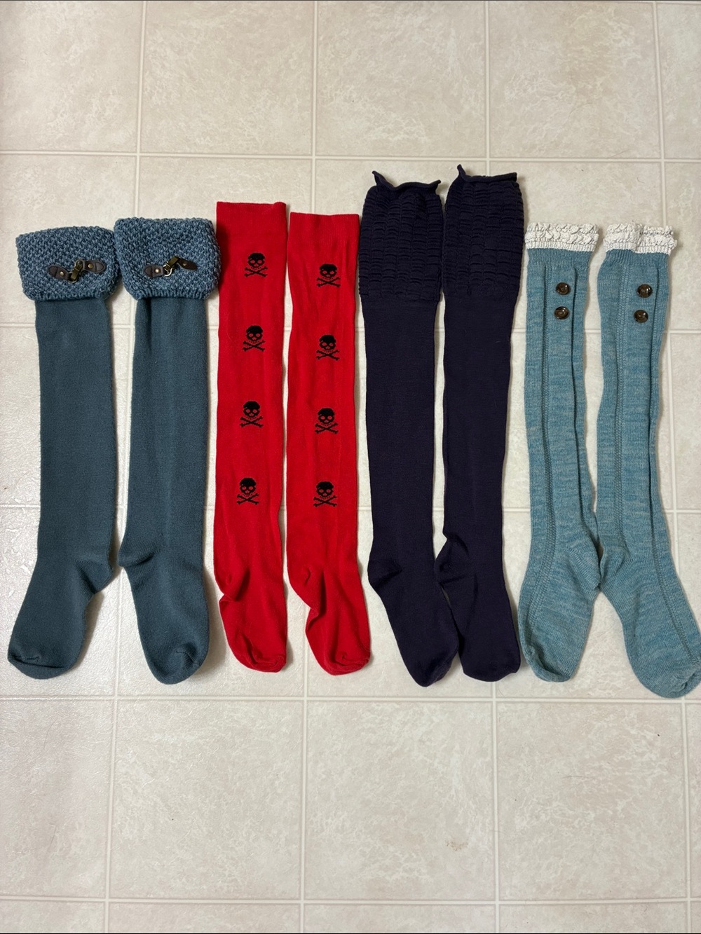 π·3 for $25π·Unbranded, US OS, 4 Pairs Of Blue Red & Purple Over The Knee Socks